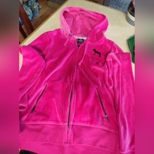Velvet Victoria Secrets Pink zip up hoodie size medium. Color is hot pink